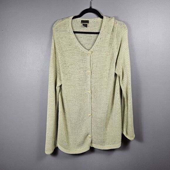 Sigird Olsen Button Up Cardigan Sweater Women’s Size 1x Light Sage Loose Knit - Picture 1 of 6